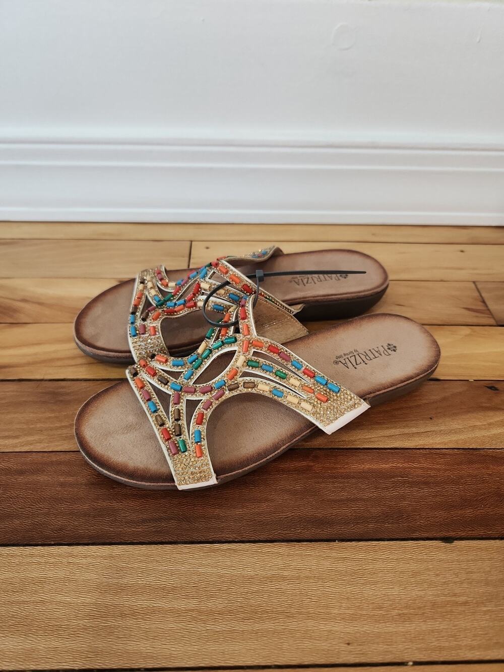 Patrizia by Spring Step Beaded Slip On Slides Sandals Women's 38 Colorful 7.5